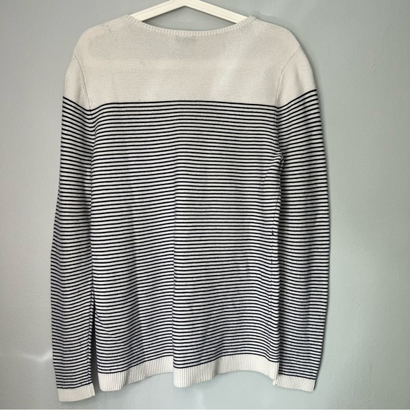 Talbots Color Block Navy Blue White Striped Knit Sweater Size M - Picture 7 of 8